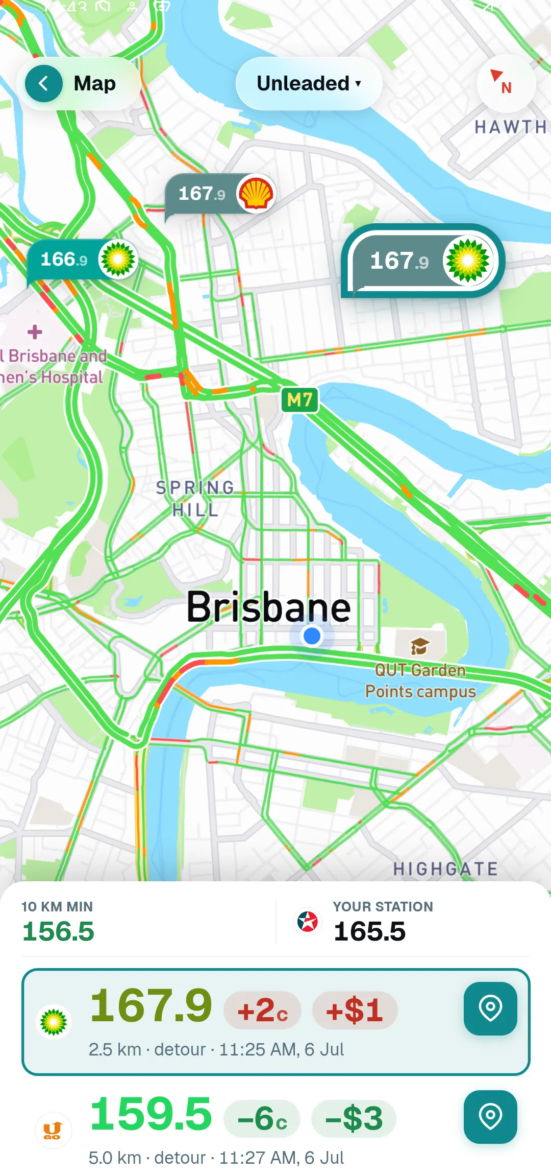 A selected station framed on the map in Ahead