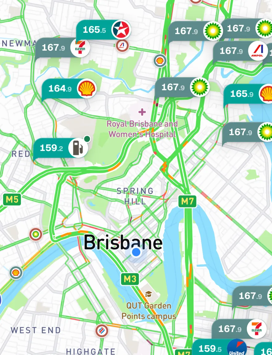 The Pinly map centred on your location with price markers around you